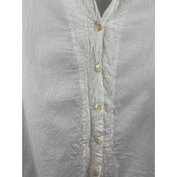 Women’s Yazdi Size M/L White Cotton Long Sleeve Button Up with Floral Embroidery - Picture 2 of 7
